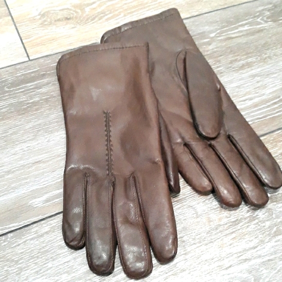 Dark brown leather fur lined gloves. Large - Picture 1 of 7
